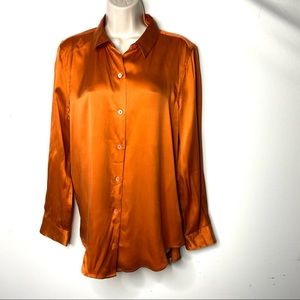 Equipment essentials metallic orange silk top M A4